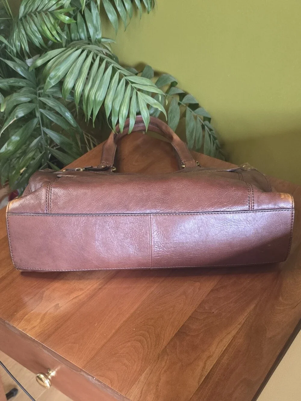 FOSSIL XL Leather Laptop Computer Satchel Tote Unisex Weekender Travel